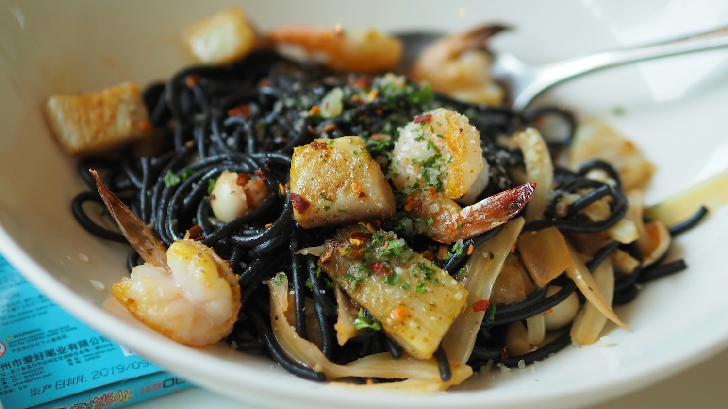plate of seafood pasta